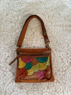 Fossil Patchwork Multicolor Leather Crossbody Bag - Tan Trim